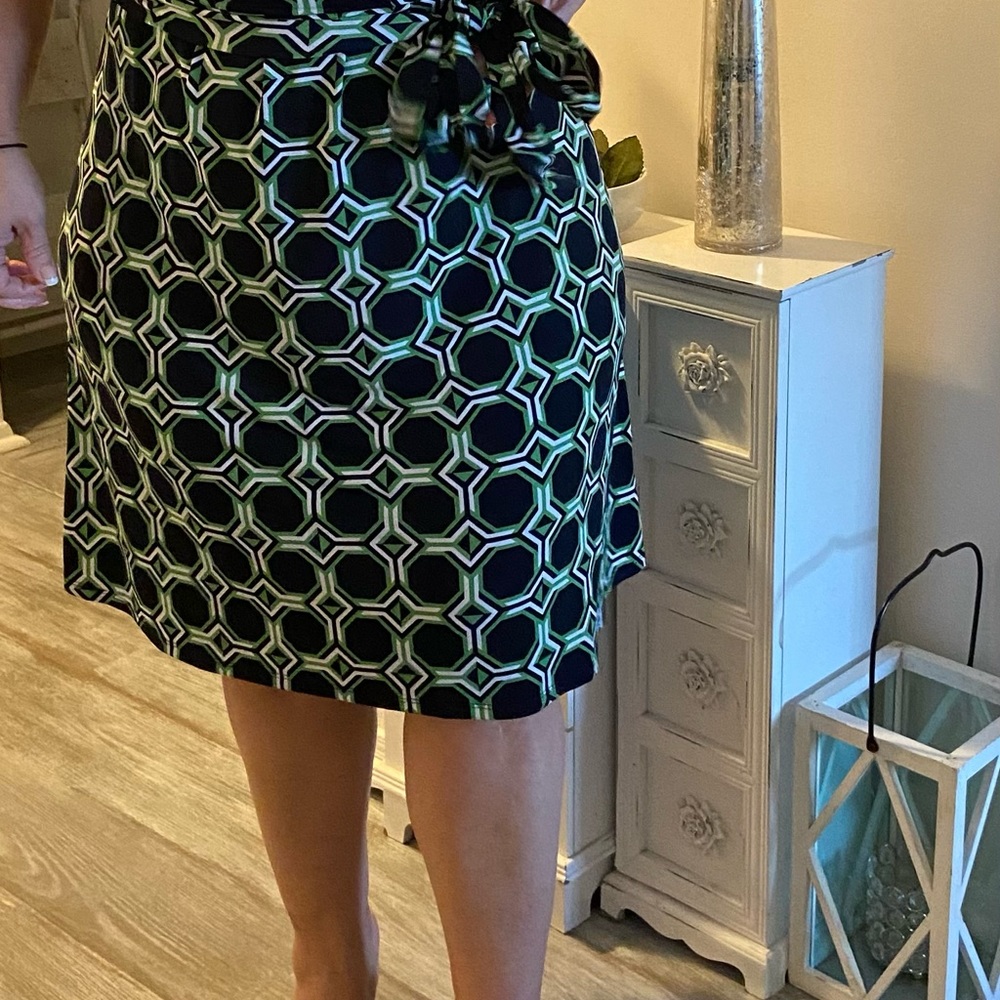 Dress with waist strap green and navy blue/black
